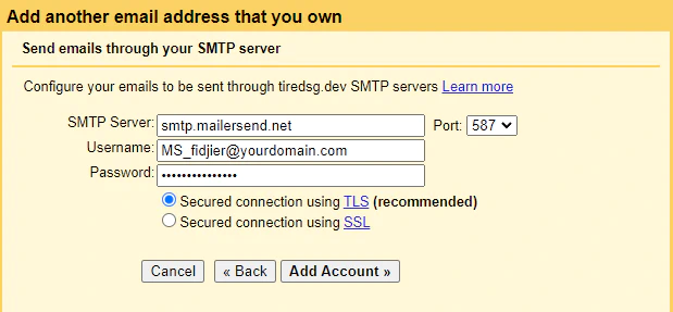 SMTP server settings